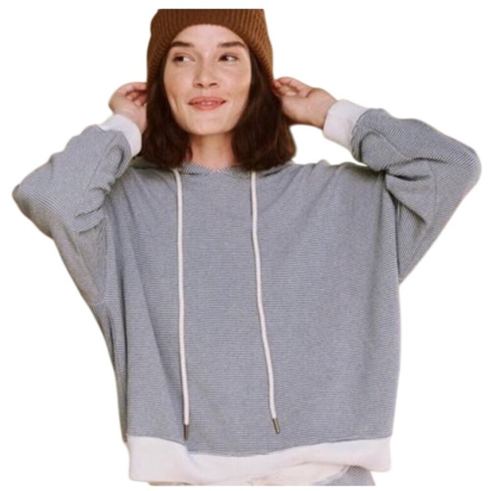 The Great Salt Water Stripe Teammate Hoodie Size 2 Cotton Blue & White oversized